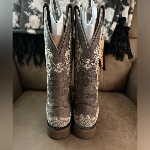 CORRAL LADIE'S BROWN CRATER BONE EMBROIDERY SQ. TOE - Picture 4 of 10